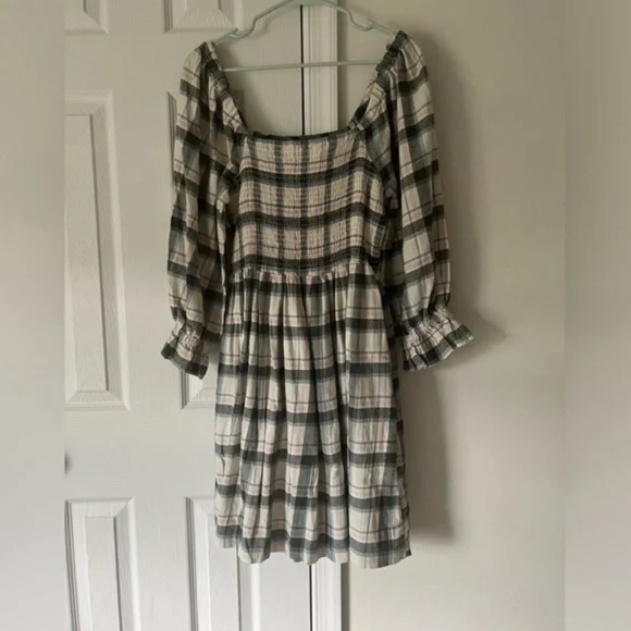Madewell Lucie Elbow-Sleeve Smocked Plaid Mini Dress – Women’s Large NWT - Picture 3 of 8